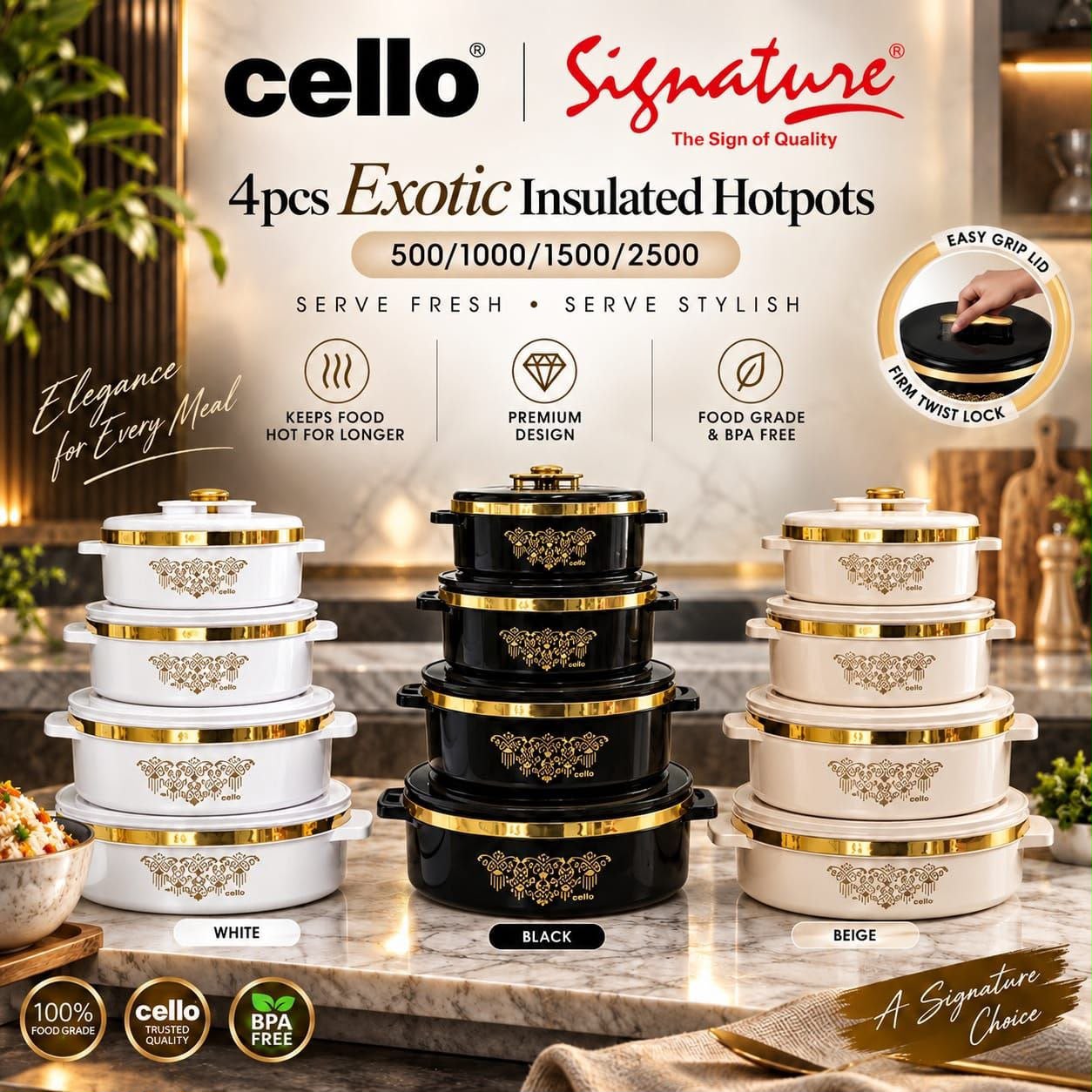 Cello Exotic Hot Pot 4 Pcs 0.5/1/1.5/2.5