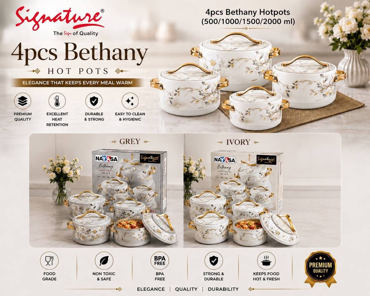 Signature Nayasa Bethany 4pc Hot Pot 0.5/1/1.5/2