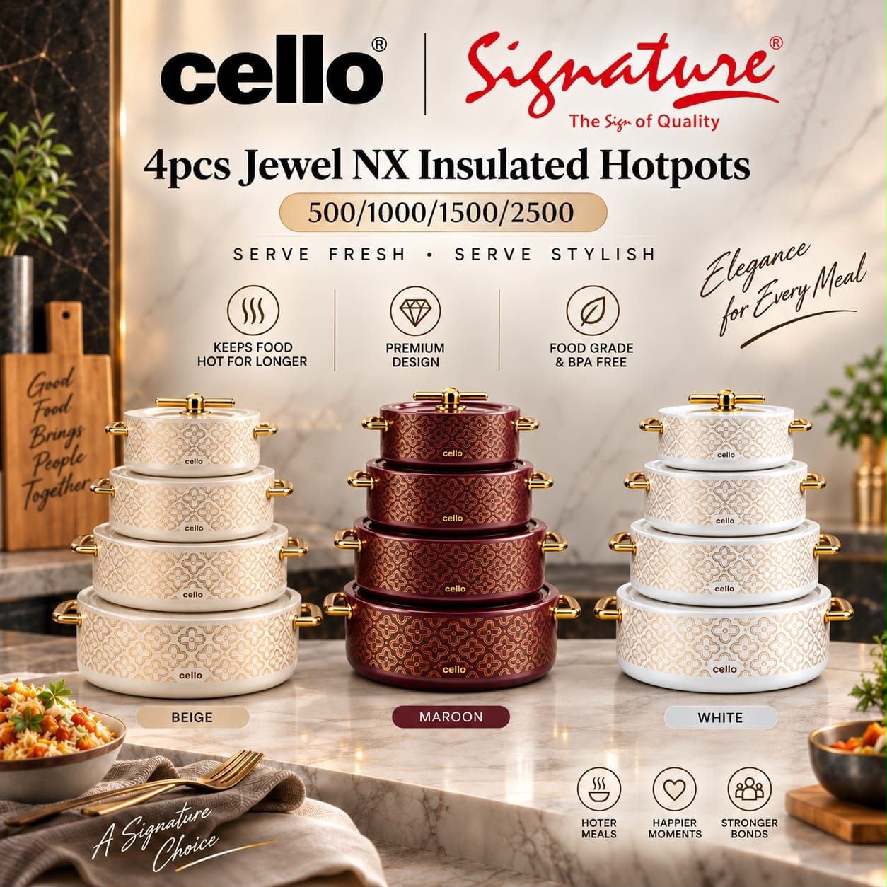 Cello Jewel 4pc Hot Pot 0.5/1/1.5/2.5