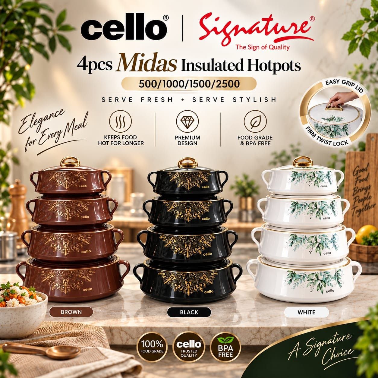 Cello Midas 4pc Hot Pot 0.5/1/1.5/2