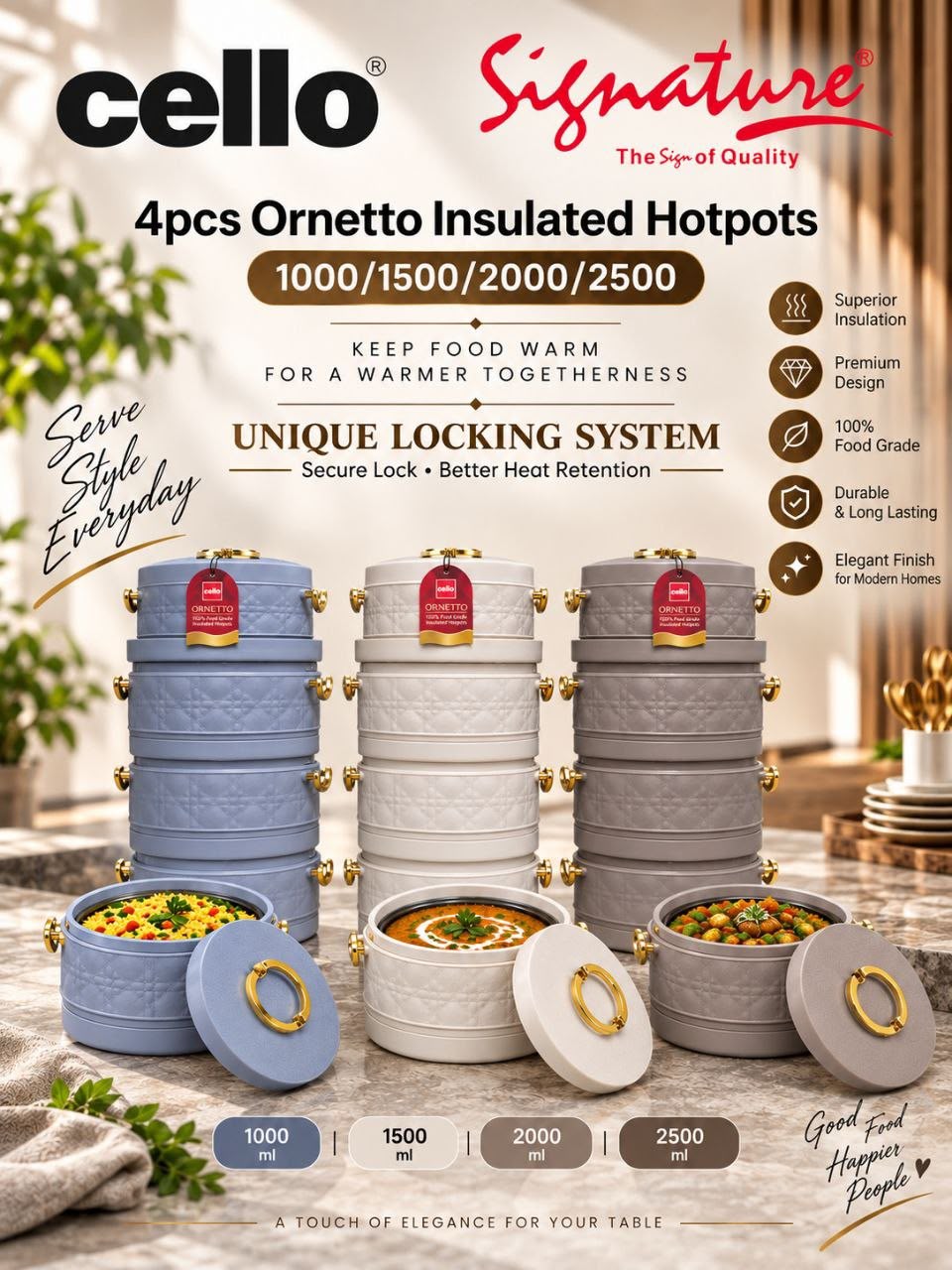 Cello Ornetto 4 Pc Hot Pot 1/1.5/2/2.5