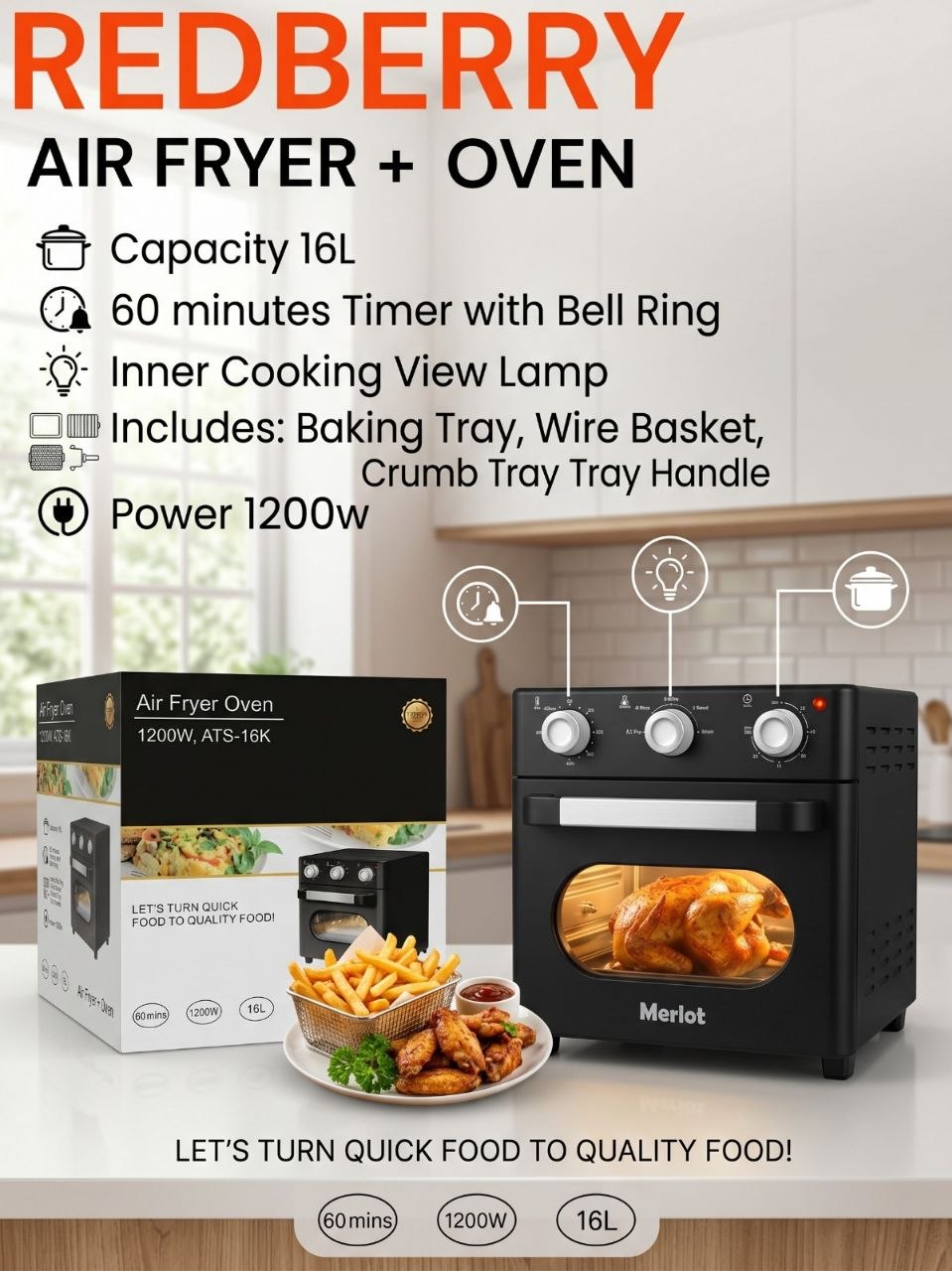 REDBERRY AIR FRYER OVEN 16LT ATS16K