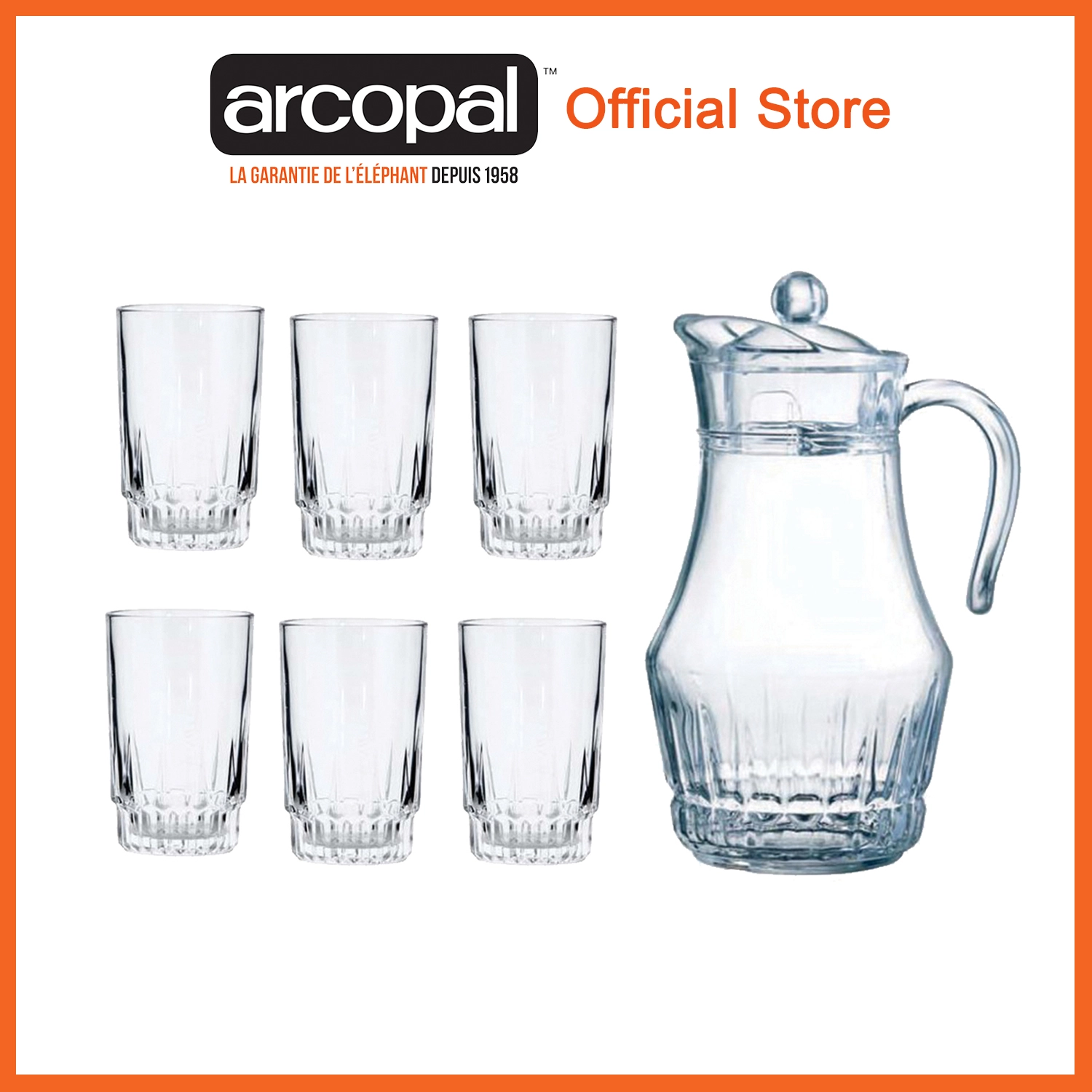 Arcopal Lancier 7-Piece Water Set - 1 Jug + 6 Glasses