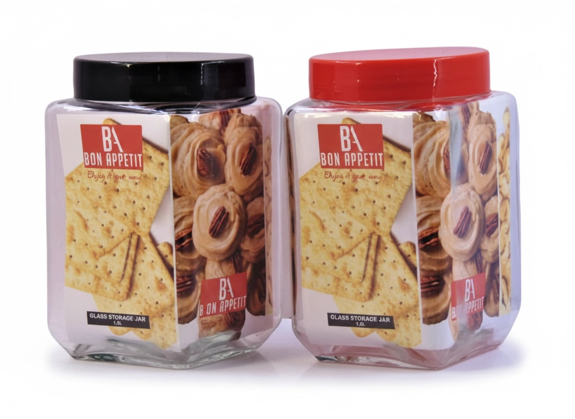 HMBA102 BA SQ GLASS JAR 1.5LT R/BLK