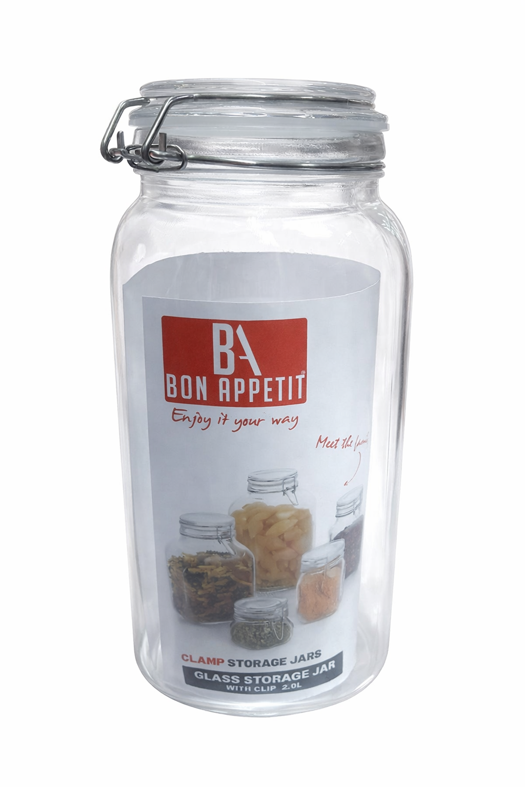 Bon Appétit Clamp Storage Jar - 2L Airtight Glass Container with Metal Clip Lid