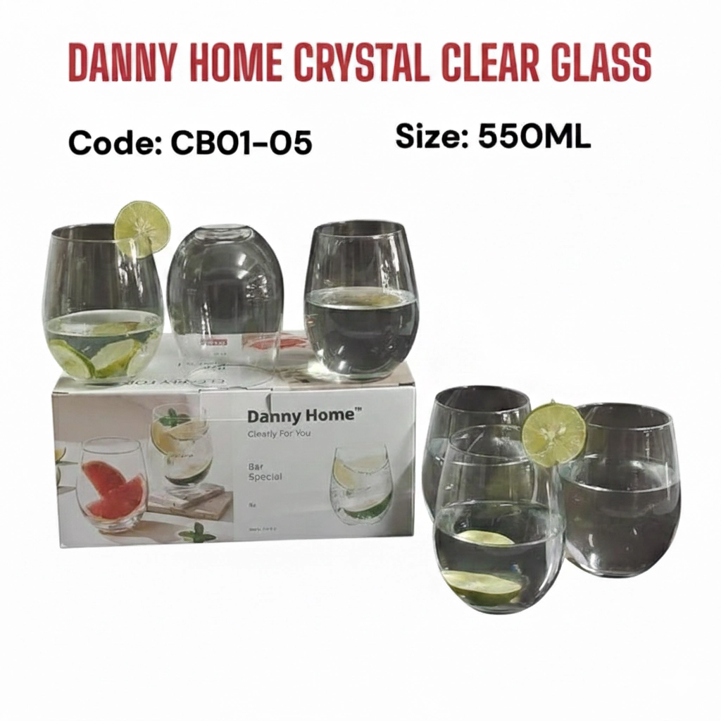 Danny Home Glass Tumbler - 550ml (CB0105) | Clear Crystal Drinking Glass
