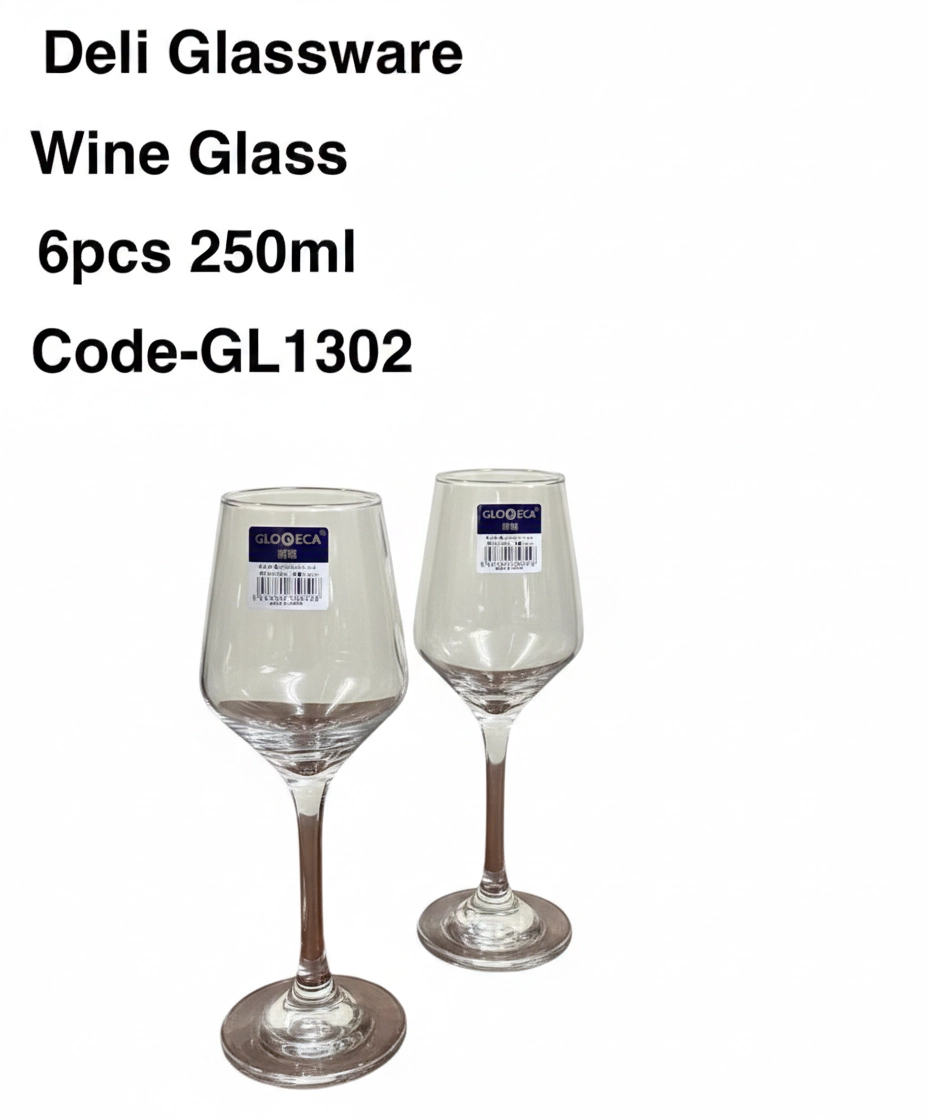 356558 GL1302 R/B GLORECA WINE GLASS 250ML 6PC