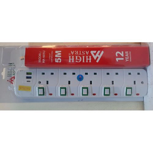 High Astra Surge Protector - 5-Way, 5m Cable, USB + Type-C (HA605U)