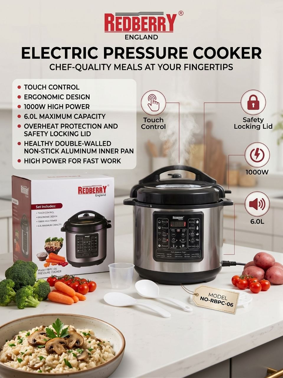 Redberry Elect Pressure Cooker 6lt Rbpc6 Rbepc6