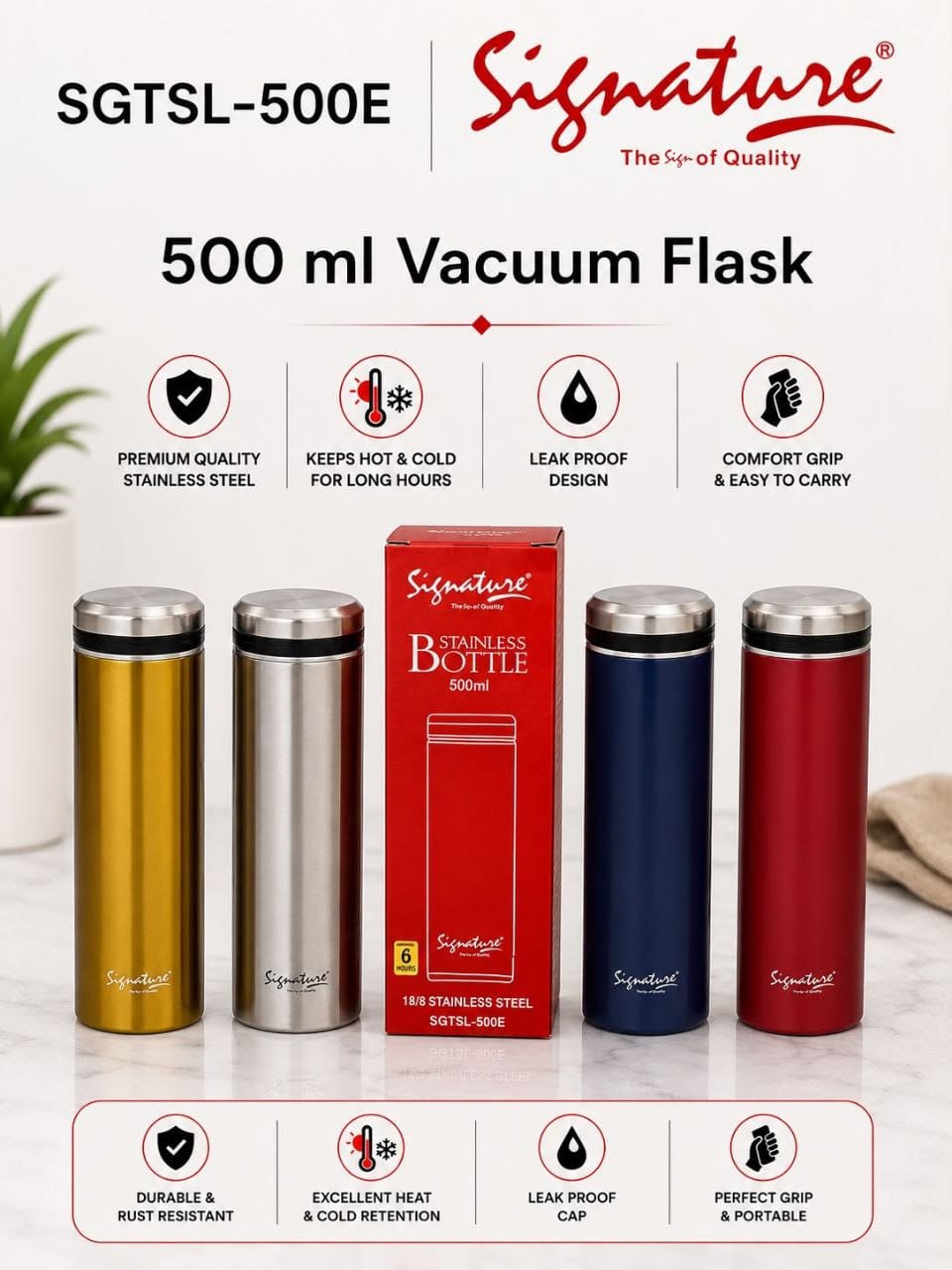Signature Stainless Steel Flask - 500ml (SGTSL500E)