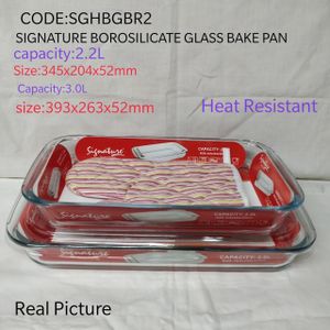 Signature Rectangular Glass Casserole Set - 2 Pieces, 2.2L & 3.0L (SGHBGBR2)
