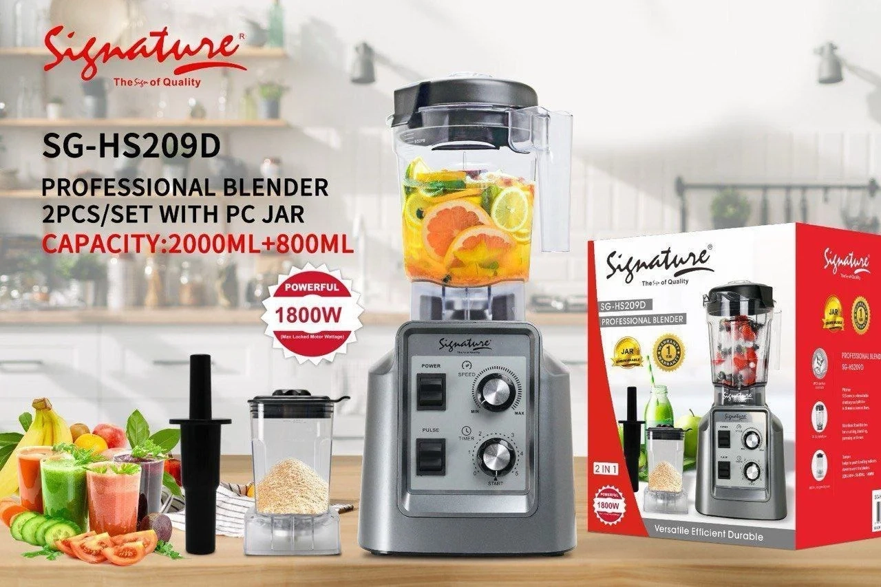 Signature SGHS209D Commercial Blender - 1800W, 2-in-1 (2L + 800ml Jars)
