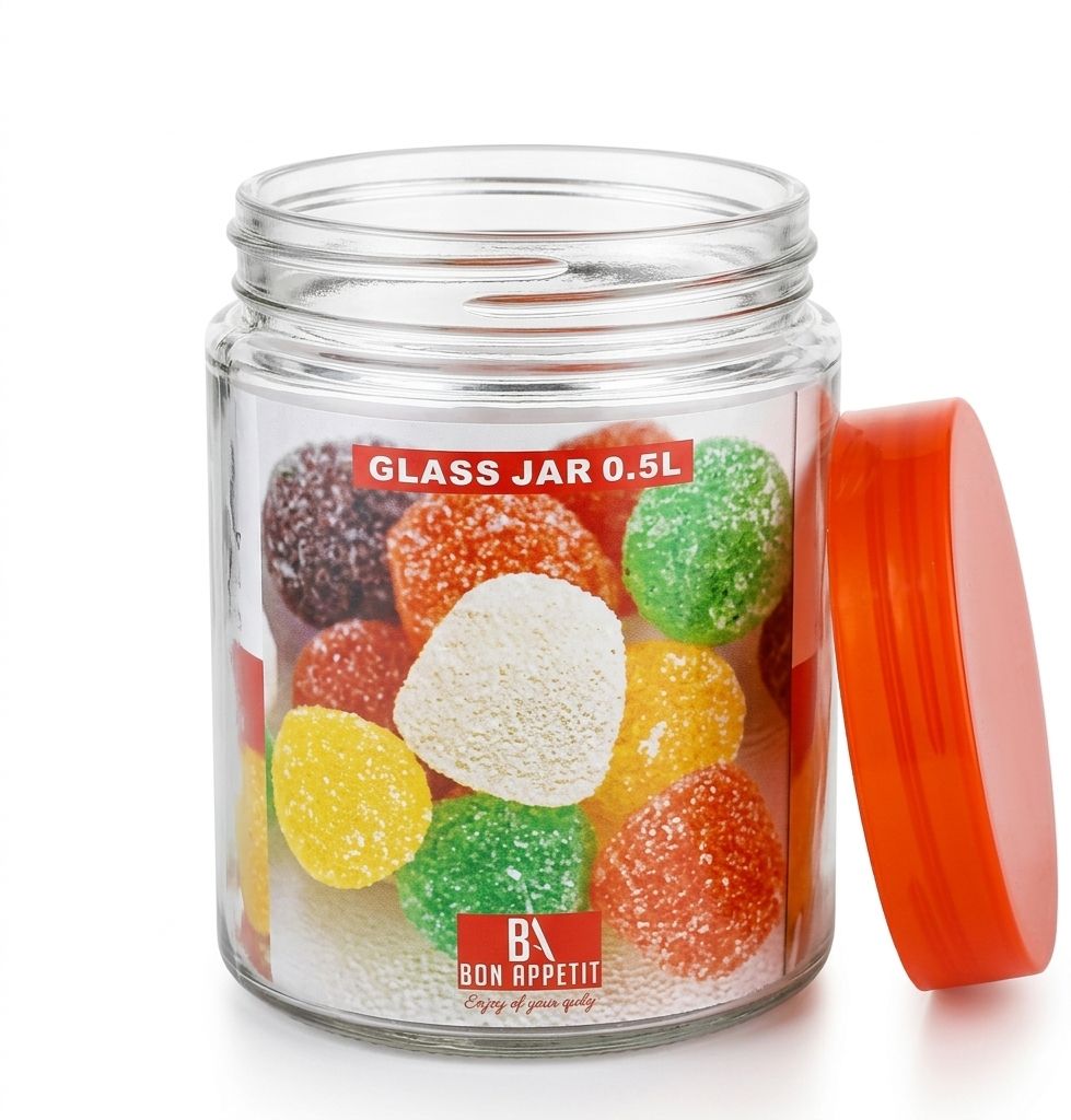 Bon Appétit Glass Jar - 0.5L Round with Red Lid (HMBA05)
