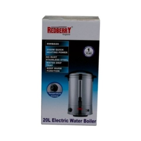Redberry Electric Tea Urn - 20L Stainless Steel Hot Water Boiler with Thermostat (RBETU20)