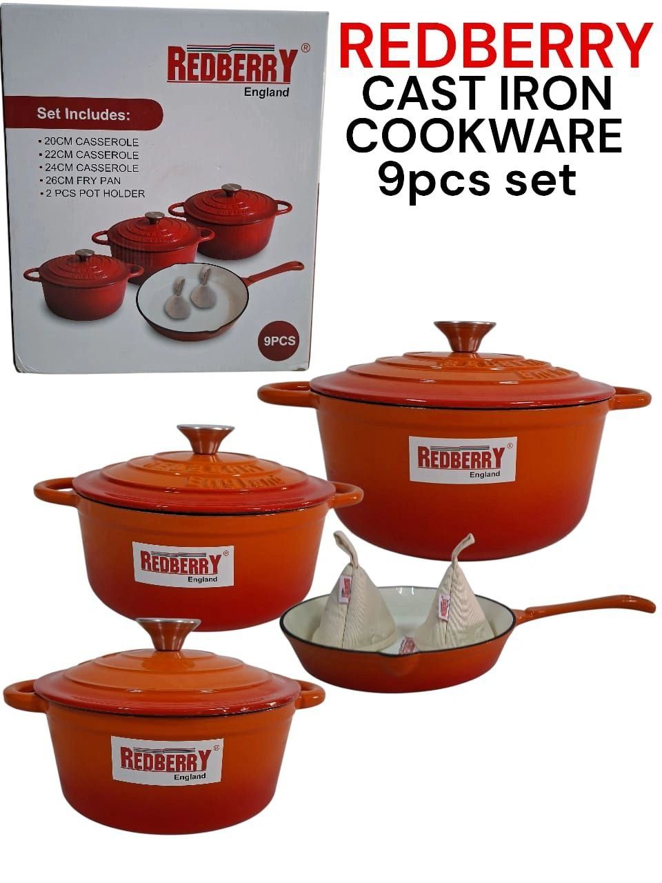 Redberry cast lron casserole 9pcs set (Rbci9)